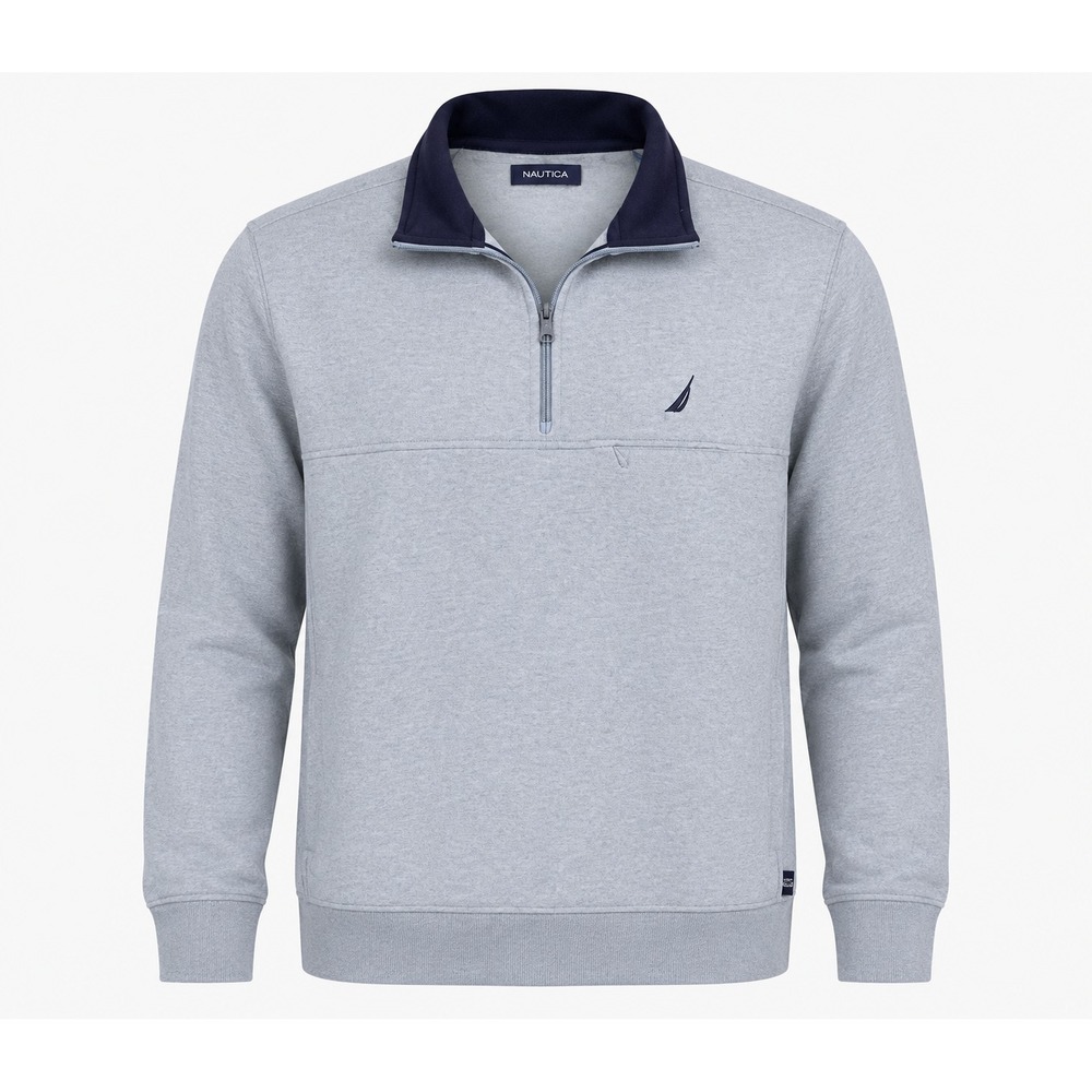 Nautica 1/4 Zip Pullover Sweatshirt Mens XL Gray Cotton Blend Mock Neck Logo